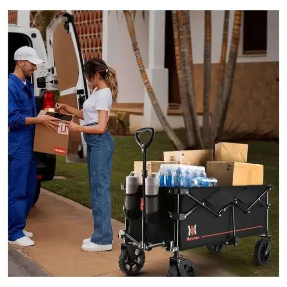 New Collapsible Folding Wagon, 2 Drink Holders; All Terrain Wheels Utility Cart